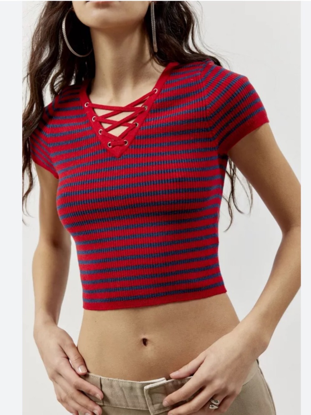 BDG Harley Lace-Up Short Sleeve Sweater Sz M